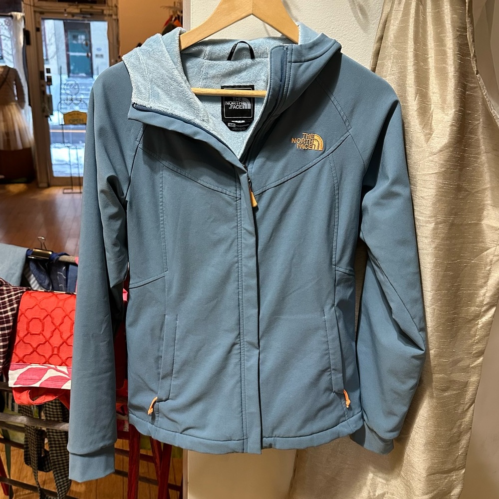 The North Face baby blue lined hooded zip up jacket